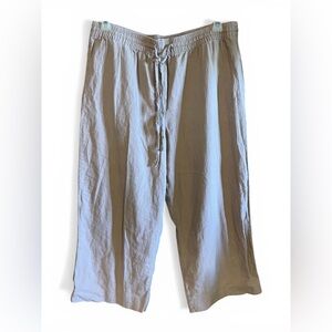 DKNY Pure Large Tan Linen Blend Cropped Pants Wide Leg Coastal Grandmother Boho